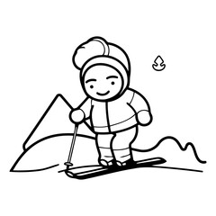 Fototapeta na wymiar Skiing boy of a cartoon skier.