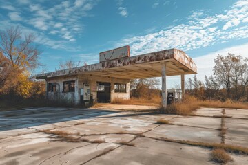 Eerie Abandoned gas station. Fuel gas texture. Generate Ai