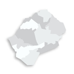 Lesotho political map of administrative divisions - districts. Grey blank flat vector map with dropped shadow.