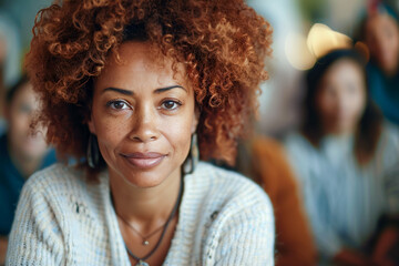 African american Woman at a support group meeting, mental health therapy, sharing experiences, seeking help.