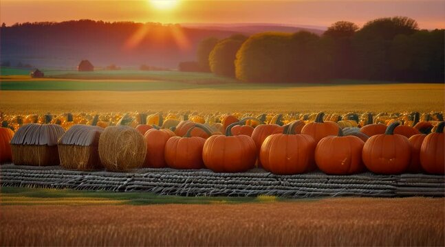 Autumn Farm Morning with Pumpkins