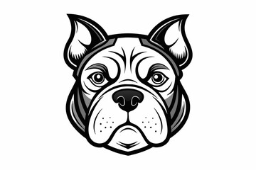 bull dog face, outline,  black and white, line art, white flat background