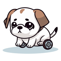Cute cartoon puppy sitting on a scooter.