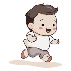 Illustration of a Baby Boy Running and Smiling on White Background