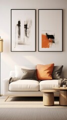 Beautiful interior design furniture with mockup poster artwork. Interior design
