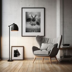 Beautiful interior design furniture with mockup poster artwork. Interior design

