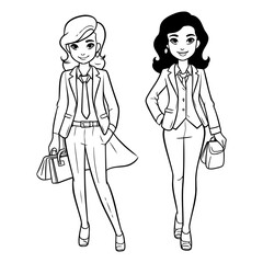Beautiful young women in business suits with shopping bags.