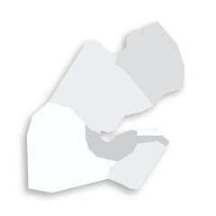 Djibouti political map of administrative divisions - regions. Grey blank flat vector map with dropped shadow.