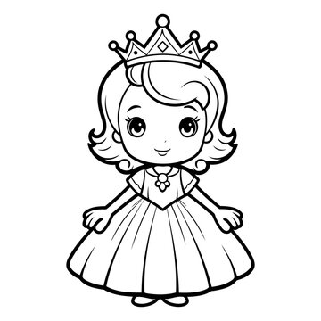 Coloring Page Outline Of cartoon princess wearing a crown.