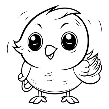 Black and White Cartoon Illustration of Cute Bird Character for Coloring Book