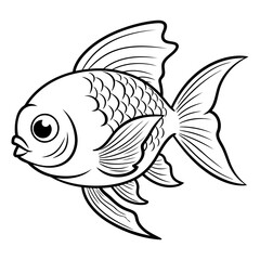 Black and White Cartoon Illustration of a Goldfish Fish for Coloring Book