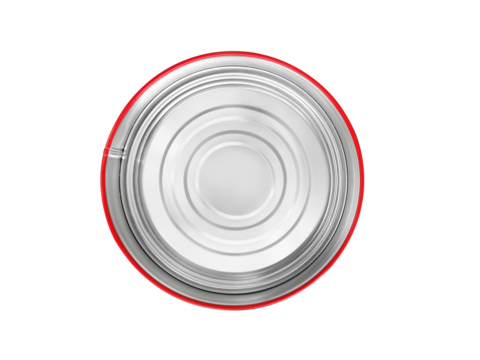 top view of open round metal box, transparent background