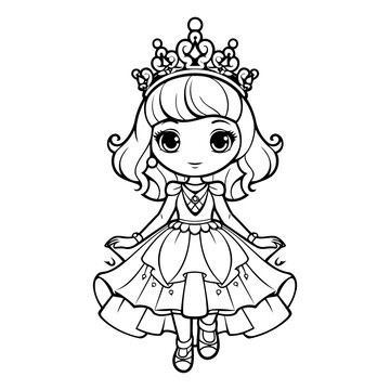 Cute little princess in a crown for coloring book.