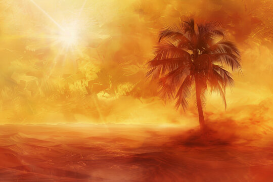 An abstract background featuring a palm tree in the middle of a desert