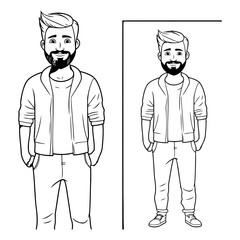 young man with beard and casual clothes avatar cartoon character vector illustration graphic design