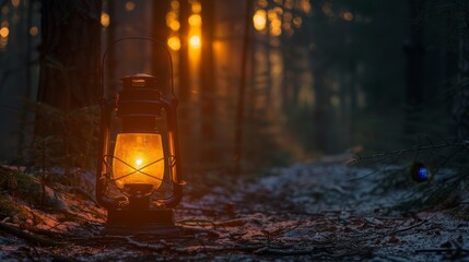 Glow: A warm glow from a lantern, illuminating a path through a dark forest