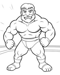 Black and White Cartoon Illustration of Strong Man Character for Coloring Book