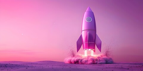 Innovative purple rocket symbolizes business growth and success in dynamic SEO world. Concept Business Growth, Purple Rocket, Success, SEO, Innovative