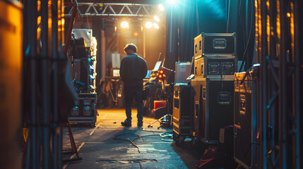 backstage at a music show backstage preparations photography. - obrazy, fototapety, plakaty