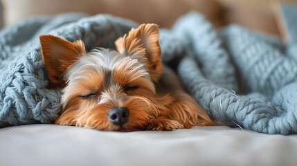 Fototapeta premium yorkshire Terrier Resting on Sofa in Comfort