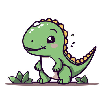 Cute cartoon dinosaur on white background for children.