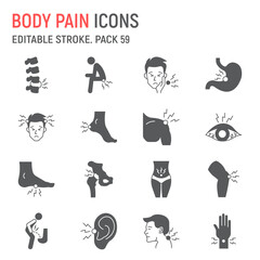 Body pain glyph icon set, human disease collection, vector graphics, logo illustrations, body ache vector icons, disease signs, solid pictograms, editable stroke