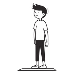 young man standing cartoon vector illustration graphic design in black and white silhouette