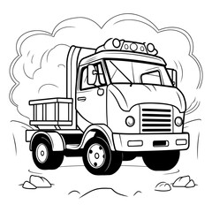 Hand drawn doodle of a truck for coloring book.