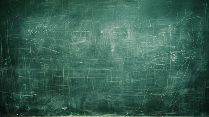 Close-up view of blank green chalkboard in classroom setting, educational background for teaching and learning concepts, copy space available for text or graphics