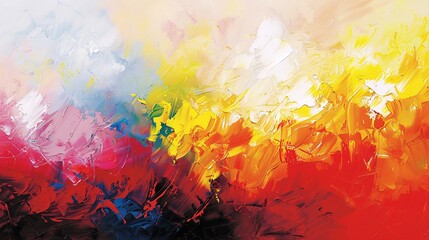 Vibrant abstract oil painting on canvas, featuring a lively blend of yellow, red, and other colors to enrich your space with texture and warmth