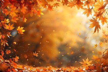 Naklejka na ściany i meble Autumn Scene With Falling Leaves