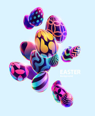 Colorful 3D Easter eggs. Festive holiday background. - 764999983