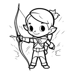 Cute little boy with bow and arrow for coloring book.