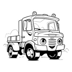 Funny monster truck. Black and white vector illustration for coloring book