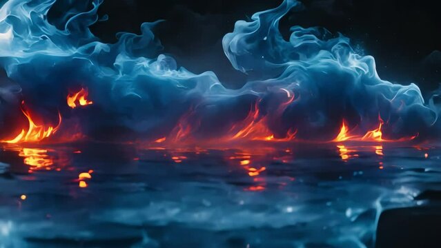 Elegant Blue Abstract Fire, dark and black background, 4k footage, videos, video clip, short video