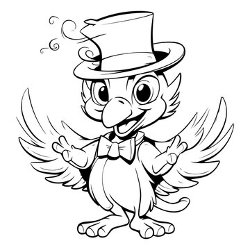 Gentleman Owl - Black and White Cartoon Illustration. Vector