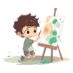 Cute little boy painting a picture on the easel