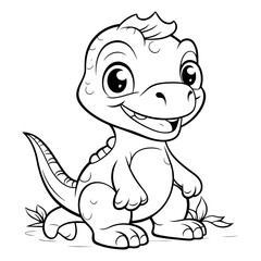 Vector illustration of Cartoon baby dinosaur on white background. Coloring book