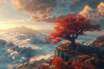 Obraz na płótnie Canvas Lone tree under the majestic mountains