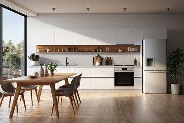 Fashionable and modern white kitchen, the most popular white color for the kitchen.