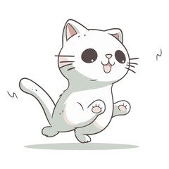 Illustration of a Cute Cartoon White Cat Running on White Background