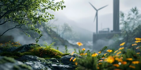 Harmonious Integration of Nature and Technology: Eco-Friendly Power Plant Embracing Sustainability. Concept Environment, Technology, Sustainability, Power Plant, Integration - obrazy, fototapety, plakaty