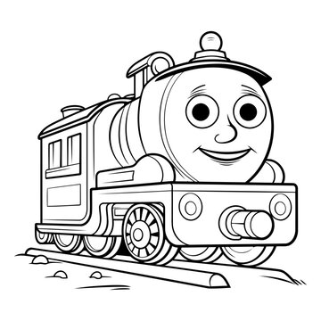 Cartoon Illustration of Funny Steam Train Character for Coloring Book