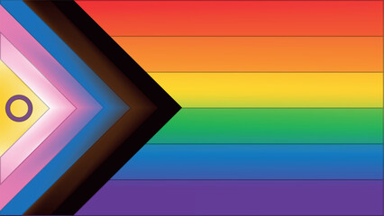 Intersex Progress Pride flag. New LGBTQ Pride Flag gradient background. New  Updated Intersex Inclusive Progress Pride Flag. Banner Flag for LGBT, LGBTQ or LGBTQIA plus Pride. Vector illustration