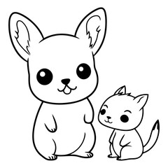 Cute cartoon dog and cat on white background.