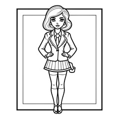 Beautiful young woman in business suit. Black and white vector illustration.