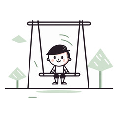 boy swinging on a swing in the park. cute vector illustration.