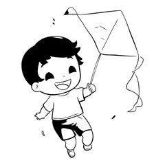 Cute little boy playing with a kite.