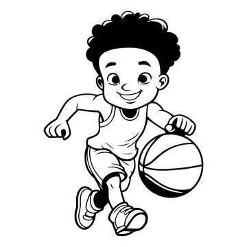 Illustration of a Kid Boy Playing Basketball on a White Background - Vector