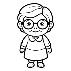 Black And White Cartoon Illustration of Cute Grandmother Character for Coloring Book